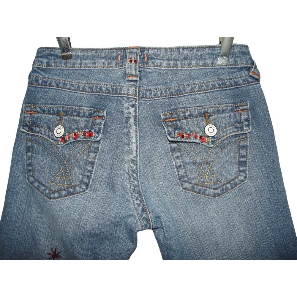 Vigoss 7/8 Beaded Embellished Embroidered Boot Cut Pocket Flaps Low Rise Jeans